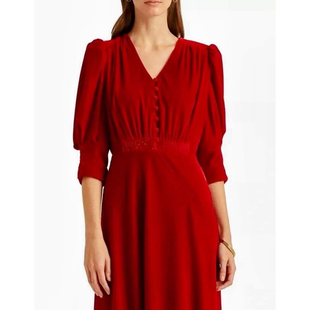 Lauren Ralph Lauren Red Midi Dress with Puff Sleeves